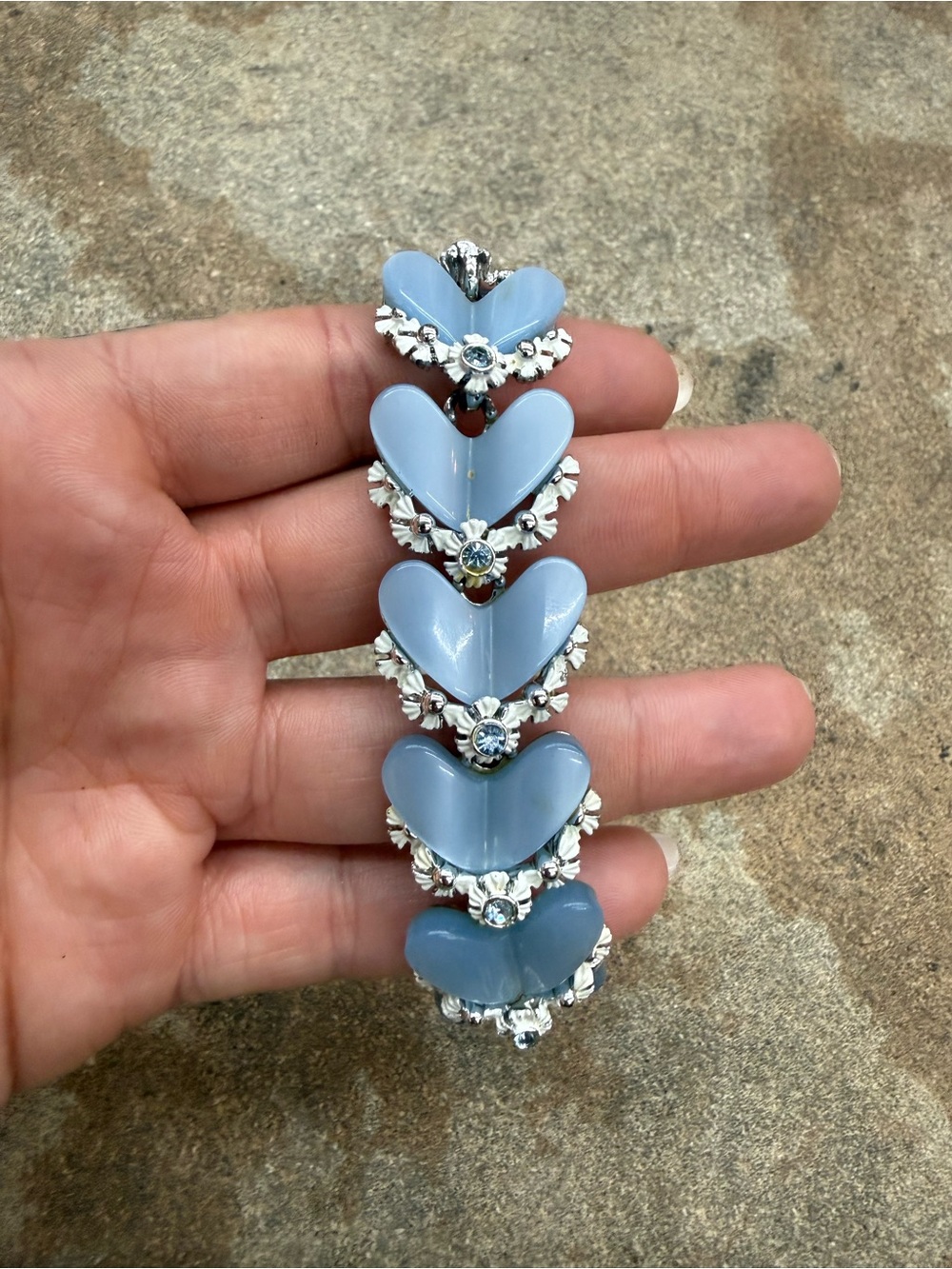 Vintage Blue Heart Floral Crystal Statement Bracelet - Women Jewelry